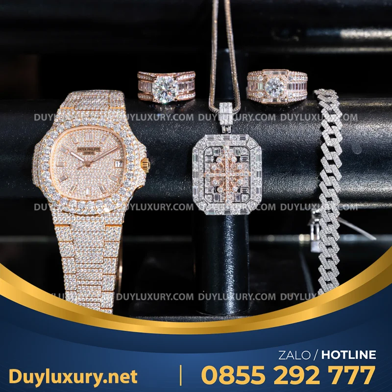 Combo Đồng Hồ + Vòng Cổ + Nhẫn Moissanite 1