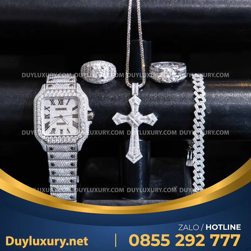 Combo Đồng Hồ + Vòng Cổ + Nhẫn Moissanite 1