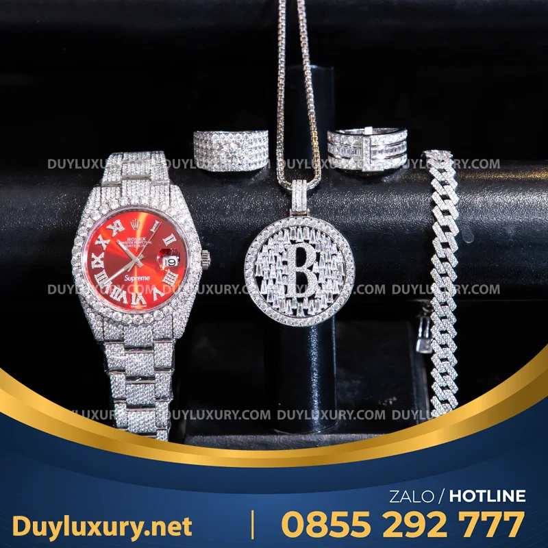 Combo Đồng Hồ + Vòng Cổ + Nhẫn Moissanite 1