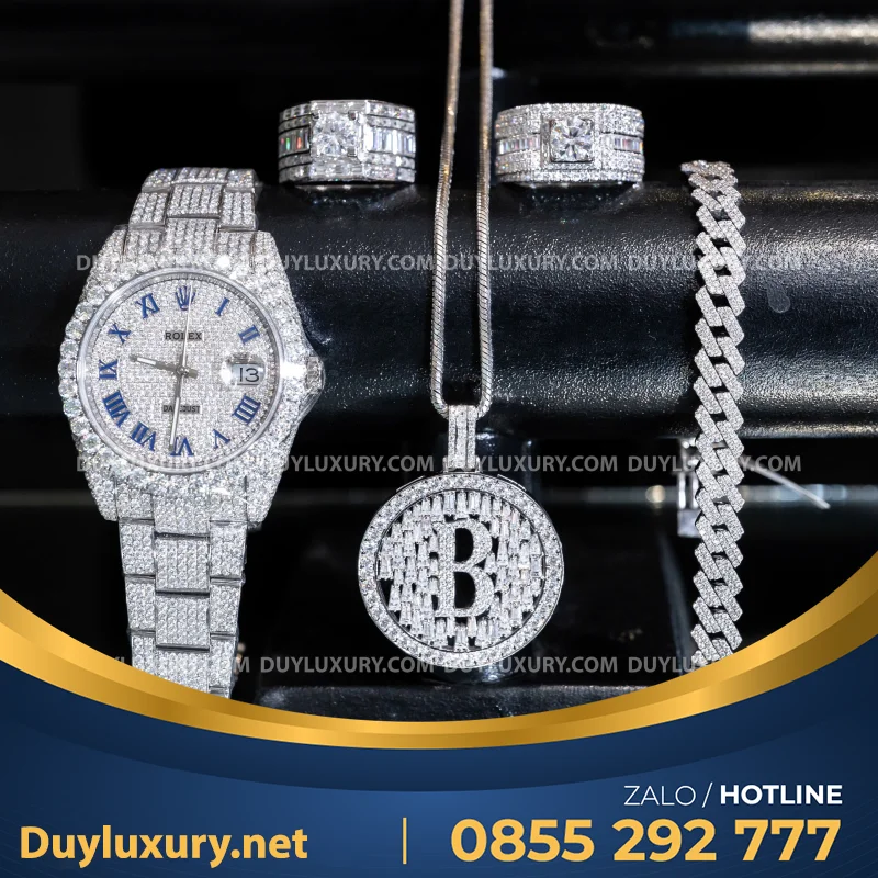 Combo Đồng Hồ + Vòng Cổ + Nhẫn Moissanite 1