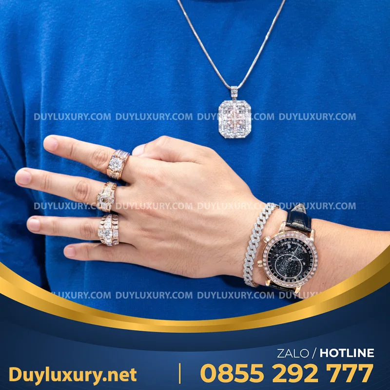 Combo Đồng Hồ + Vòng Cổ + Nhẫn Moissanite