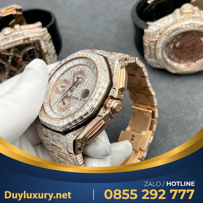 Đồng Hồ Audemars Piguet Offshore Vàng Hồng 18k Nạm Kim Cương Baguette