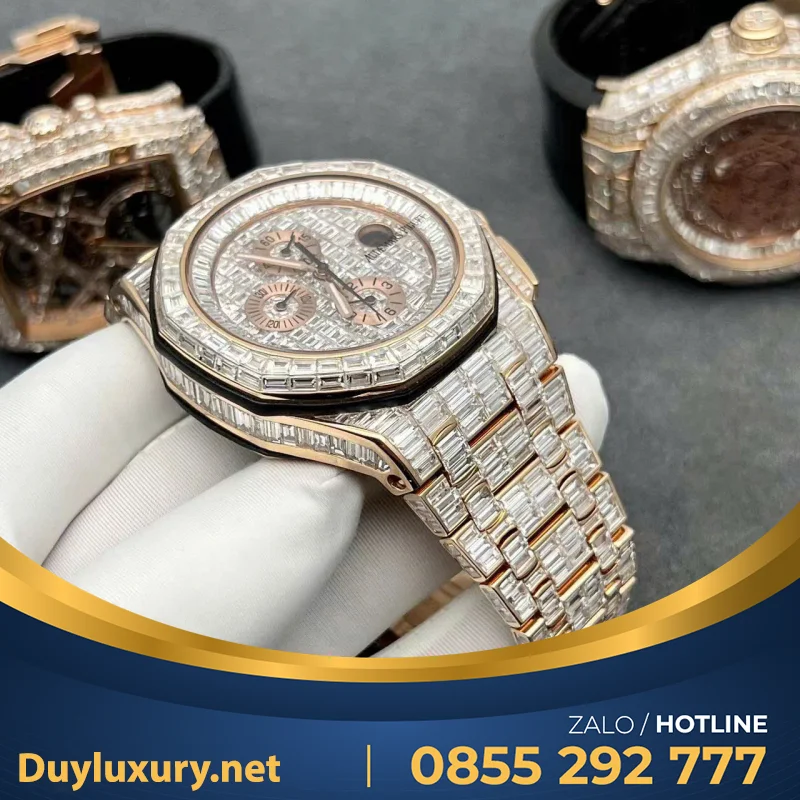 Đồng Hồ Audemars Piguet Offshore Vàng Hồng 18k Nạm Kim Cương Baguette