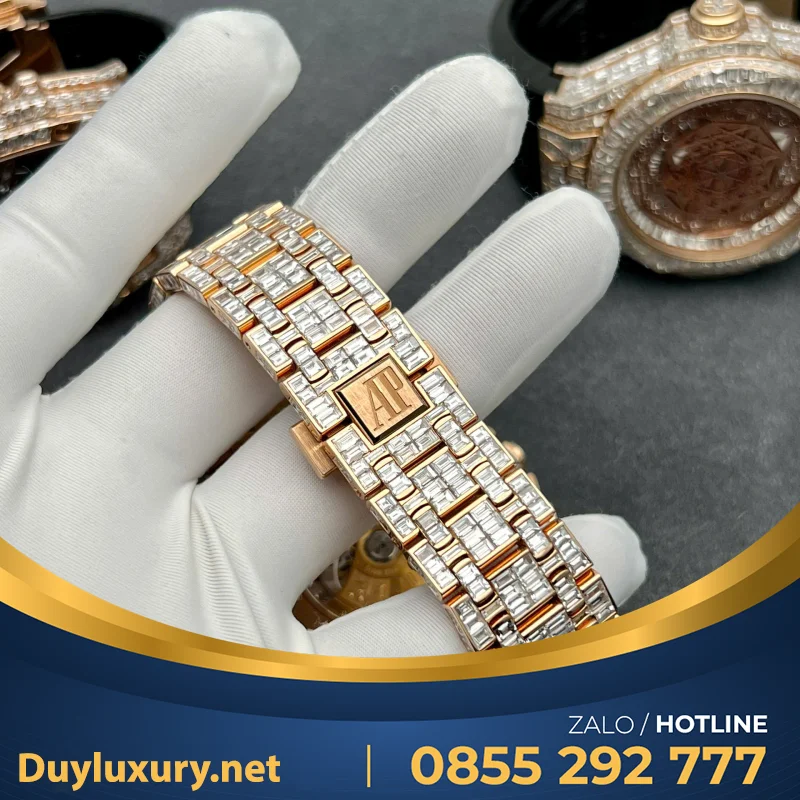 Đồng Hồ Audemars Piguet Offshore Vàng Hồng 18k Nạm Kim Cương Baguette
