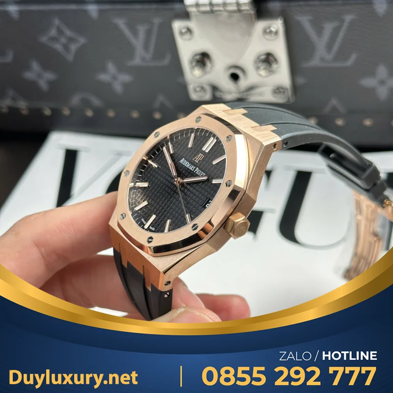 Đồng Hồ Audemars Piguet Royal Oak 15500OR Bọc Vàng Hồng Dây Da Đen 41mm