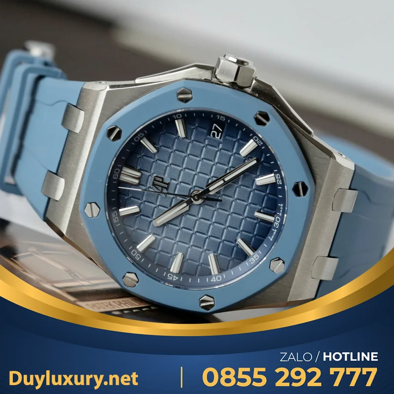 Đồng Hồ Audemars Piguet Royal Oak Offshore 15605SK Viền Cao Su Xanh Replica Cao Cấp 43mm