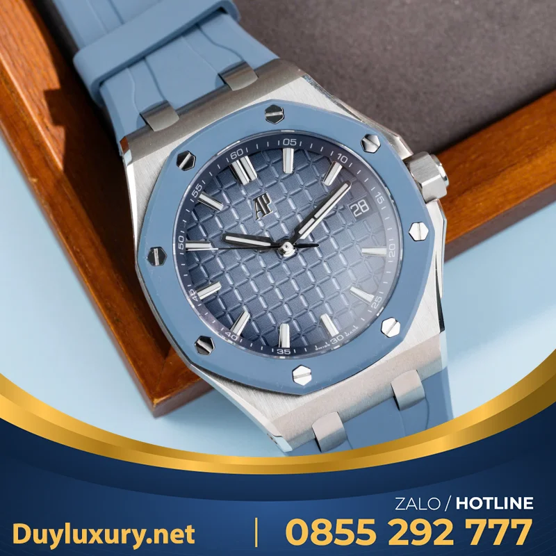 Đồng Hồ Audemars Piguet Royal Oak Offshore 15605SK Viền Cao Su Xanh Replica Cao Cấp 43mm