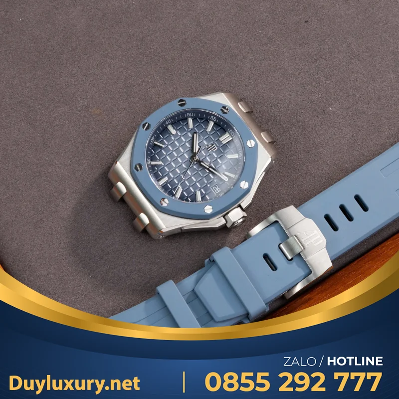 Đồng Hồ Audemars Piguet Royal Oak Offshore 15605SK Viền Cao Su Xanh Replica Cao Cấp 43mm