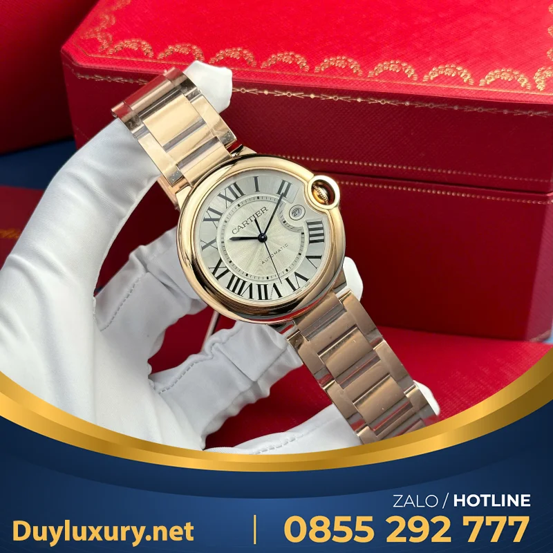 Đồng Hồ Cartier Ballon Bleu Nam Replica 11 Mạ Vàng Hồng Mặt Trắng Xưởng Af 42Mm