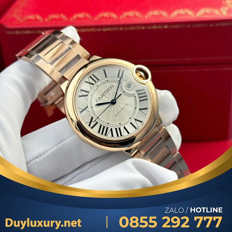 Đồng Hồ Cartier Ballon Bleu Nam Replica 11 Mạ Vàng Hồng Mặt Trắng Xưởng Af 42Mm