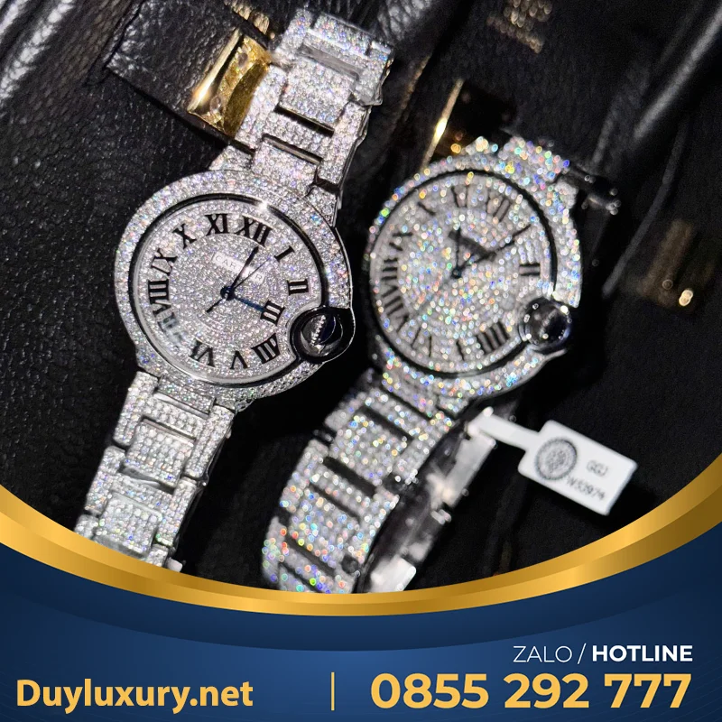 Đồng Hồ Cartier Ballon Bleu WE9009Z3 Mặt Trắng Chế Tác Viền Kim Cương Moissanite Xưởng AF 42mm