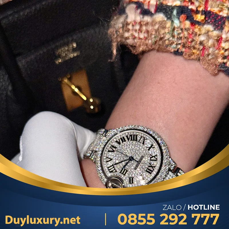 Đồng Hồ Cartier Ballon Bleu WE9009Z3 Mặt Trắng Chế Tác Viền Kim Cương Moissanite Xưởng AF 42mm