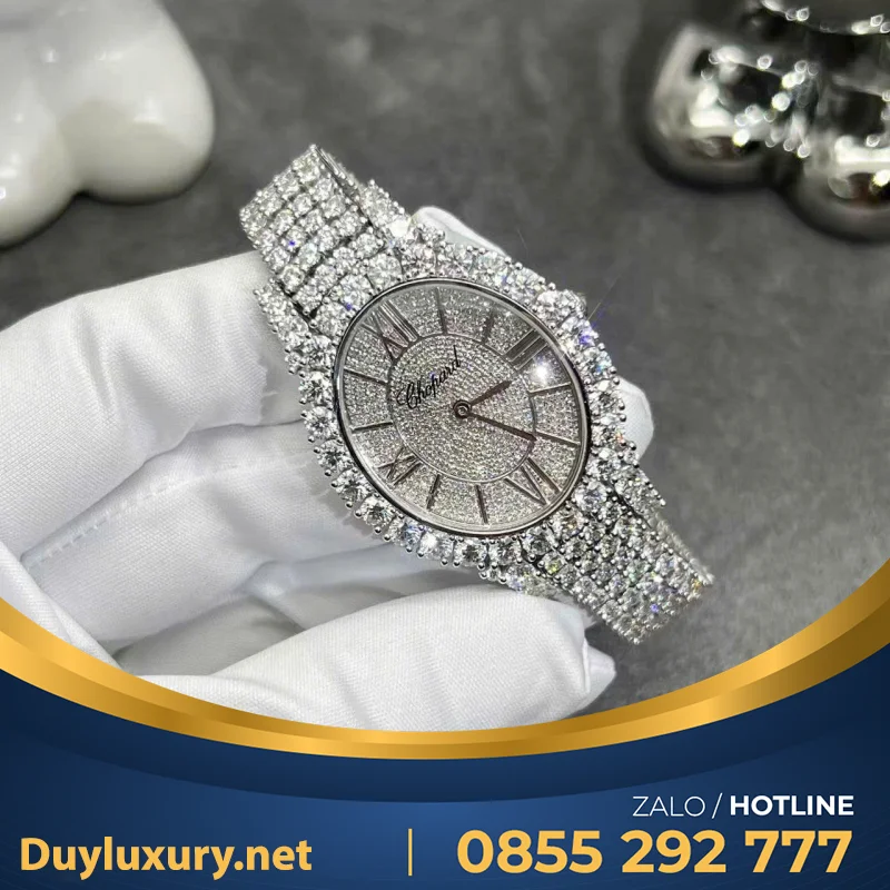 Đồng Hồ Chopard Chế Tác Vàng Trắng 18k kim cương Thiên Nhiên  34mm