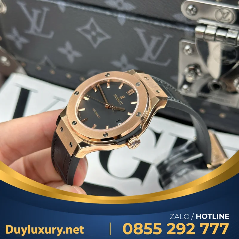 Đồng Hồ Hublot Classic Fusion King Gold Black Replica 1:1 Nhà Máy JJF 38mm