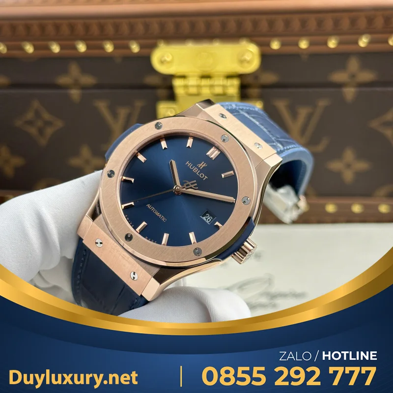 Đồng Hồ Hublot Classic Fusion King Gold Blue Replica 1:1 Nhà Máy JJF 38mm