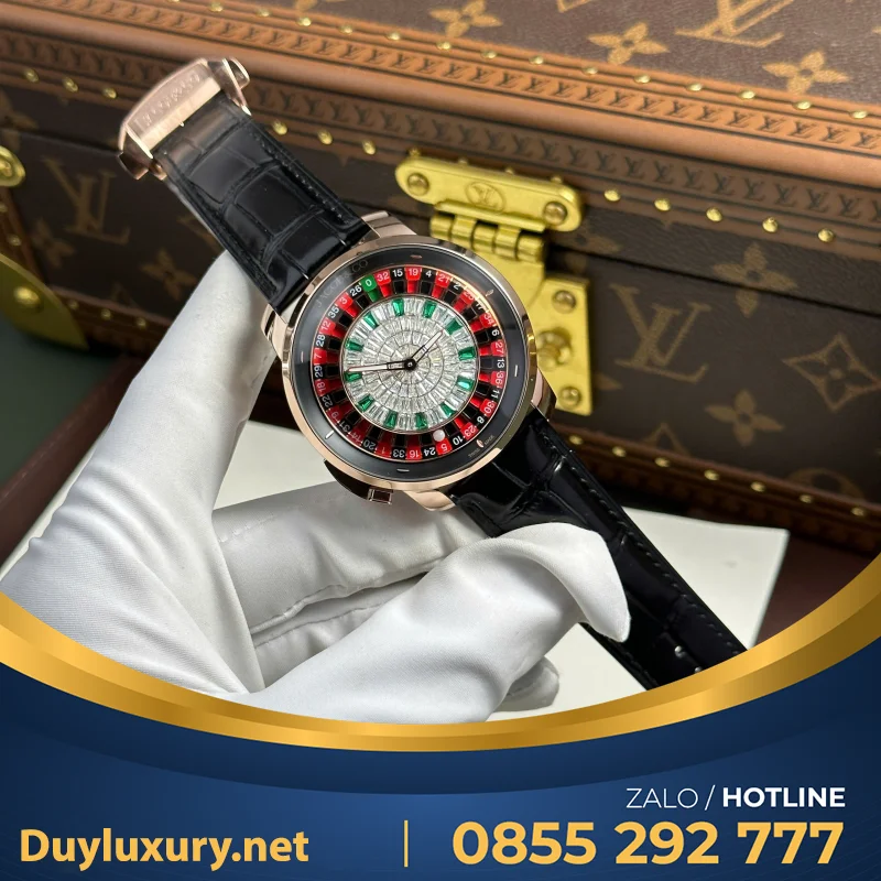 Đồng hồ Jacob & Co Casino Roulette Replica 1 1 dây da màu đen mặt trắng 44mm