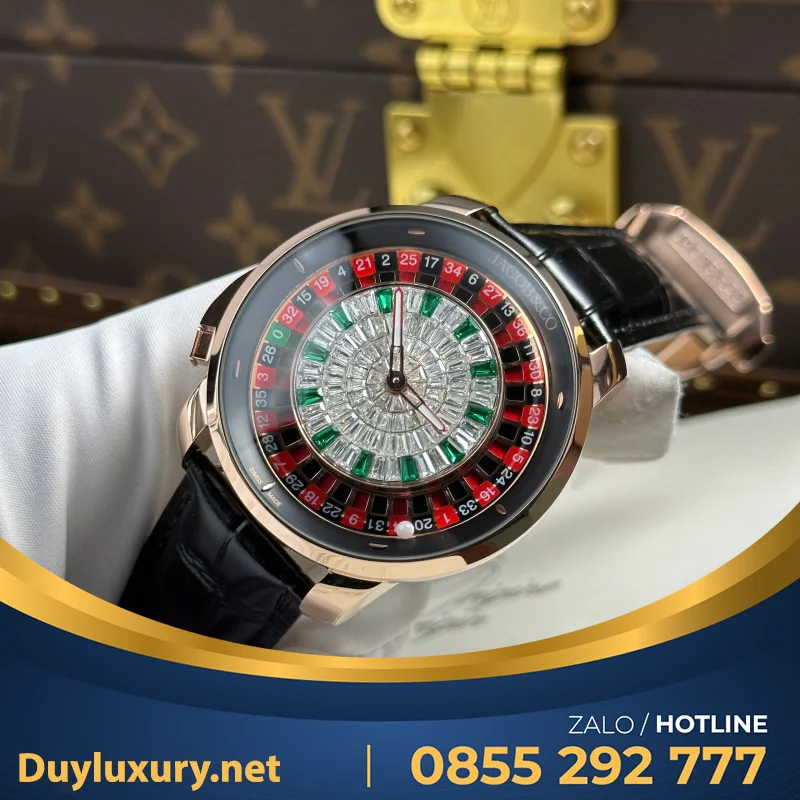 Đồng hồ Jacob & Co Casino Roulette Replica 1 1 dây da màu đen mặt trắng 44mm