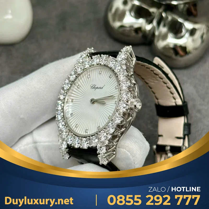 Đồng Hồ Nữ Chopard Chế Tác Vàng Trắng 18 Đính Kim Cương Thiên Nhiên 34mm