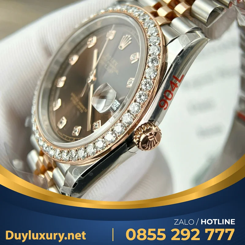 Đồng Hồ Nữ Rolex DateJust Chế Tác Đính Moissanite + Bọc Vàng Thật 18K 31mm