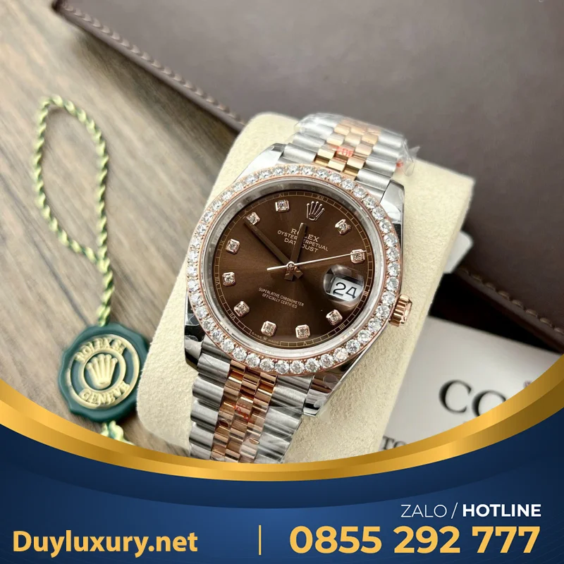 Đồng Hồ Nữ Rolex DateJust Chế Tác Đính Moissanite + Bọc Vàng Thật 18K 31mm