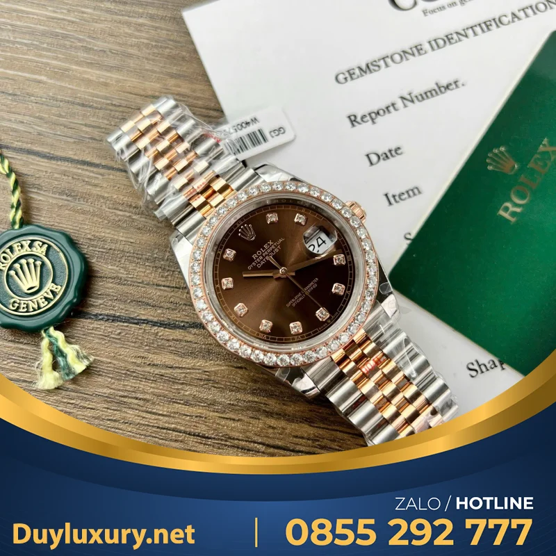 Đồng Hồ Nữ Rolex DateJust Chế Tác Đính Moissanite + Bọc Vàng Thật 18K 31mm