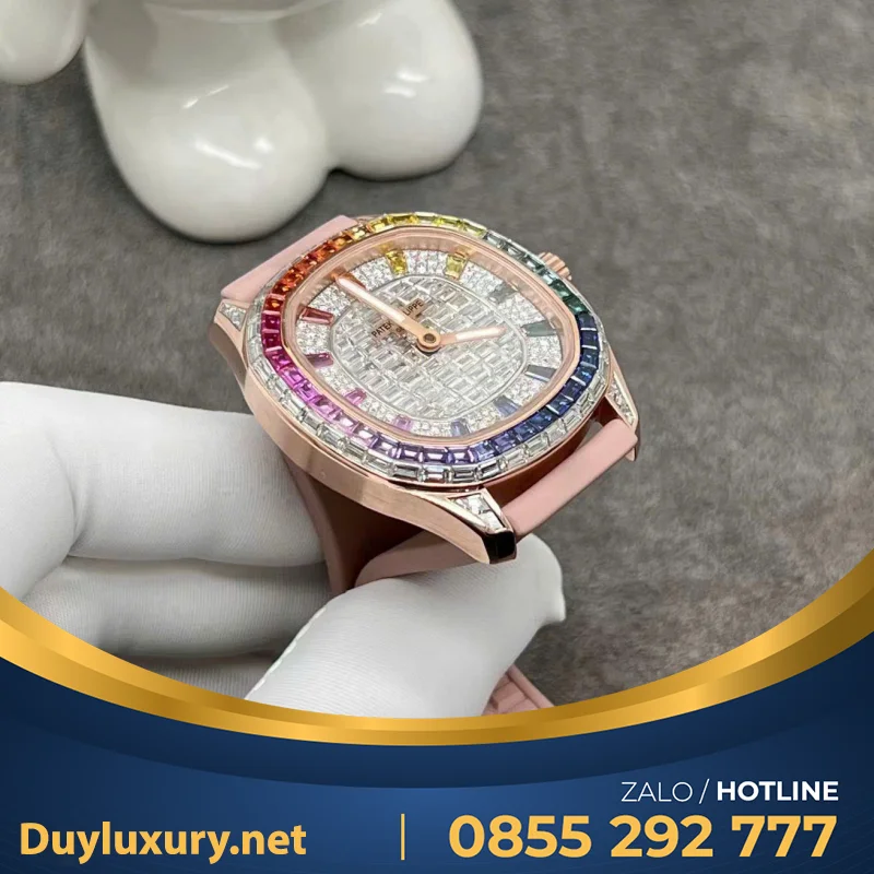 Đồng Hồ Patek Philippe Aquanaut 5062 Bọc Vàng Hồng 18k Rainbow Benzel  35.6mm
