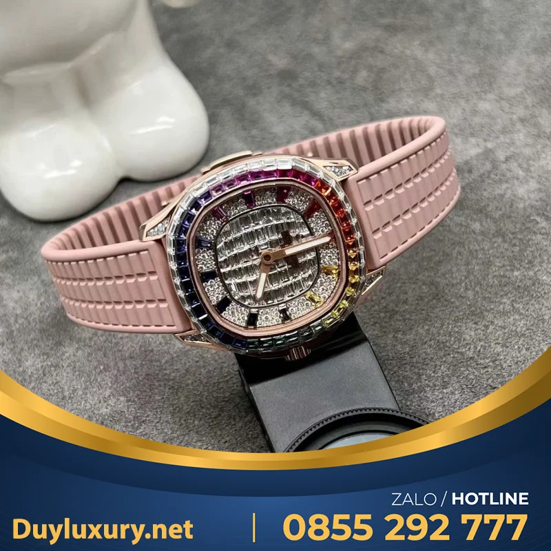 Đồng Hồ Patek Philippe Aquanaut 5062 Bọc Vàng Hồng 18k Rainbow Benzel  35.6mm