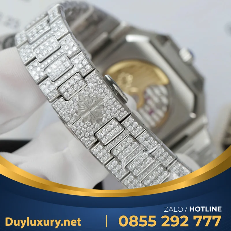 Đồng Hồ Patek Philippe Cubitus 5821 Mặt Nâu Đính Full Kim Cương Moissanite Hong Kong 45mm