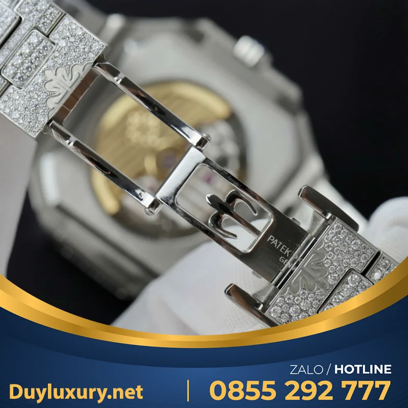 Đồng Hồ Patek Philippe Cubitus 5821 Mặt Nâu Đính Full Kim Cương Moissanite Hong Kong 45mm