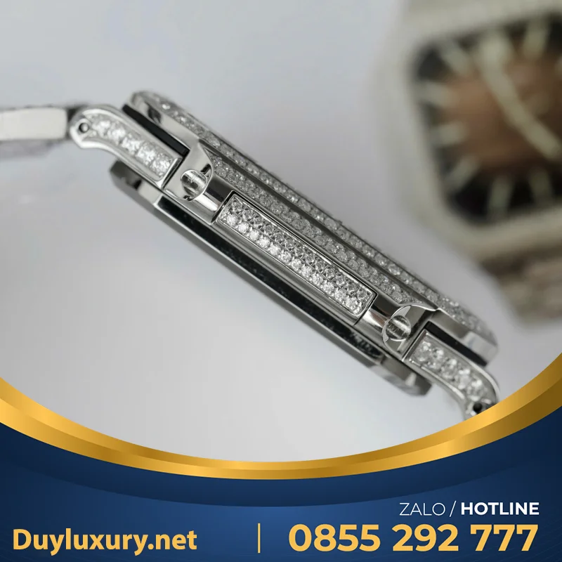 Đồng Hồ Patek Philippe Cubitus 5821 Mặt Nâu Đính Full Kim Cương Moissanite Hong Kong 45mm