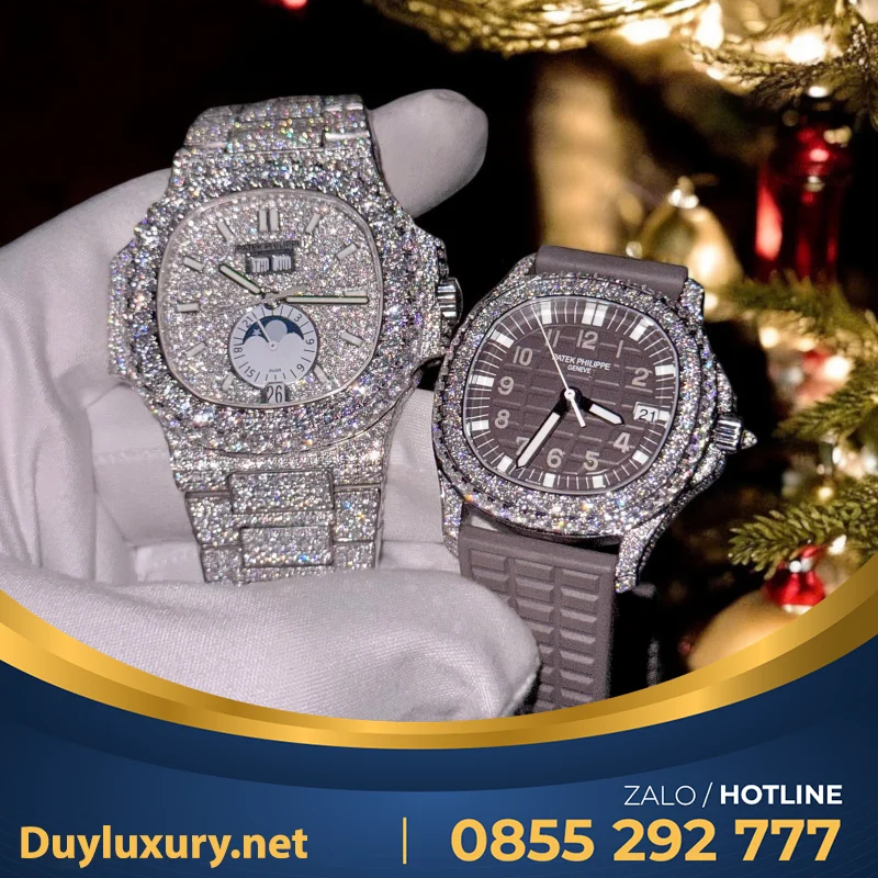 Đồng Hồ Patek Philippe Nautilus Và Aquanaut Độ Moissanite