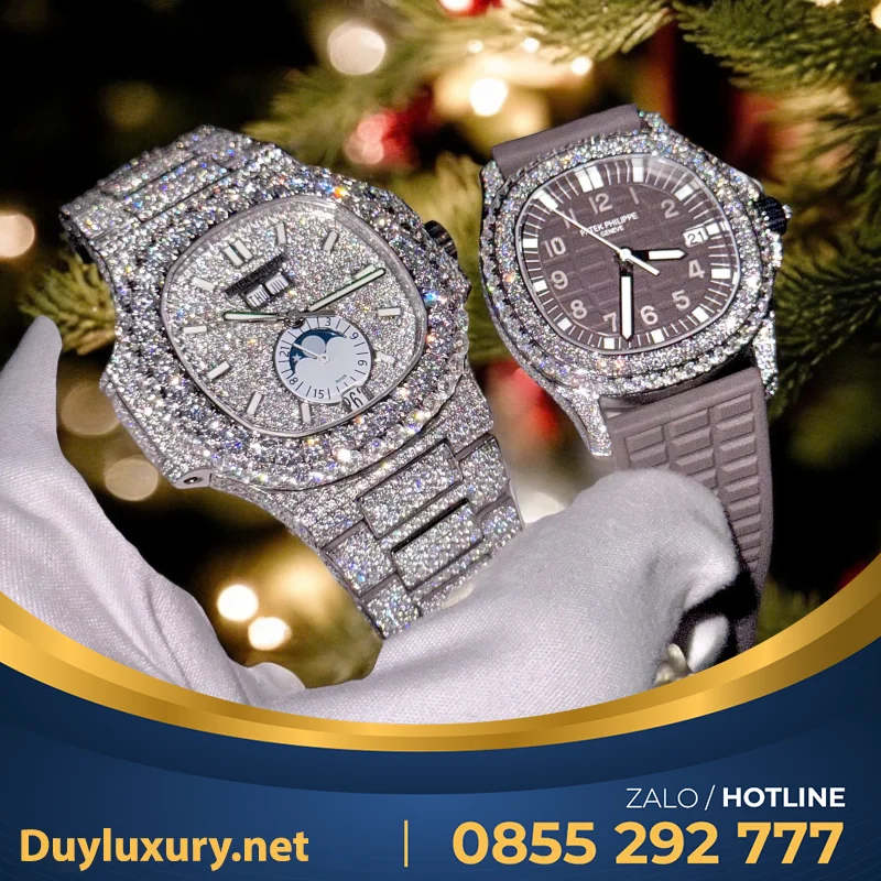 Đồng Hồ Patek Philippe Nautilus Và Aquanaut Độ Moissanite