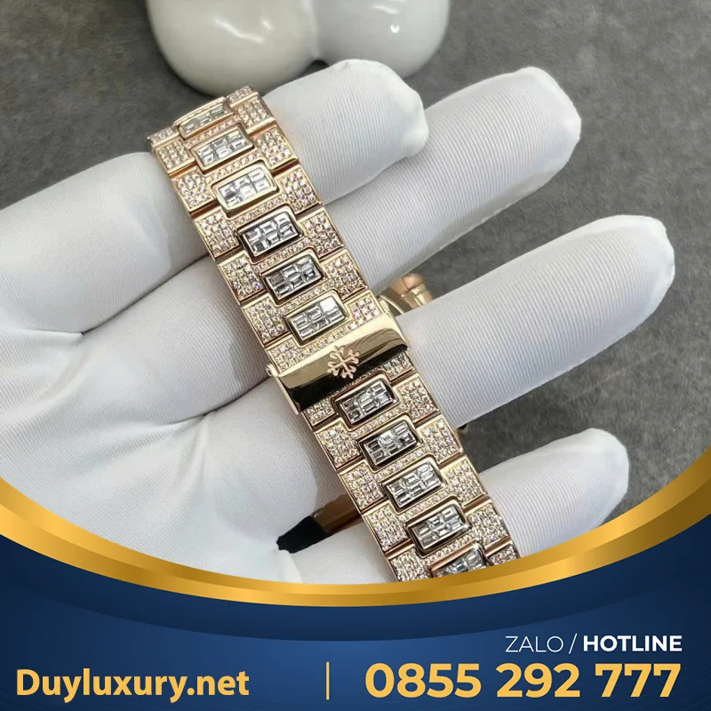 Đồng Hồ Patek Philippe Nautilus 5980r Chế Tác Vàng Hồng 18k Kim Cương Thiên Nhiên 40mm
