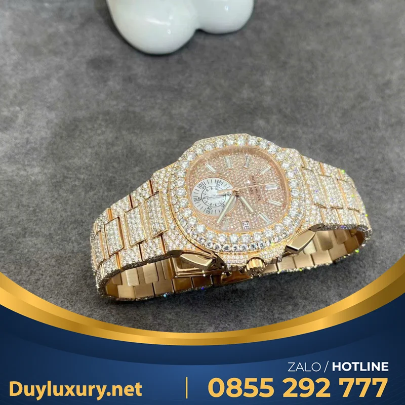 Đồng Hồ Patek Philippe Nautilus 5980r Custom Rose Gold 18k Full Diamond 40mm