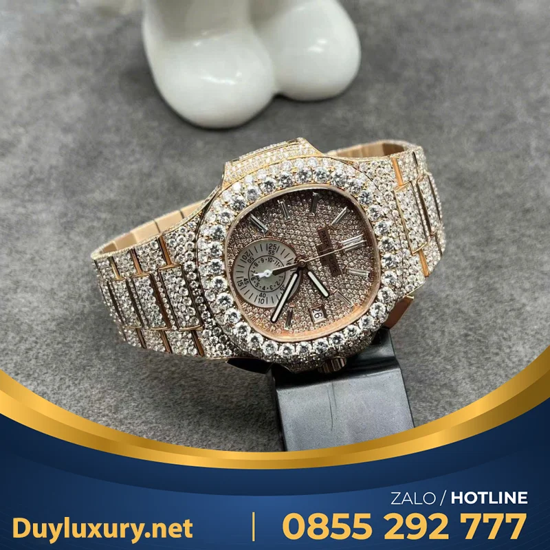 Đồng Hồ Patek Philippe Nautilus 5980r Custom Rose Gold 18k Full Diamond 40mm