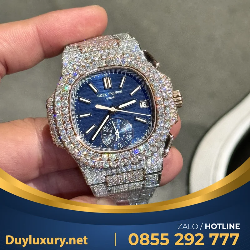 Đồng Hồ Patek Philippe Rep 1:1 Nautilus 5980 Full Kim Cương Moissanite + Bọc vàng 18k