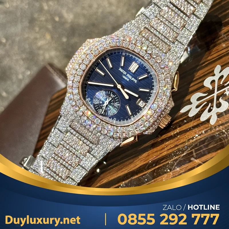 Đồng Hồ Patek Philippe Rep 1:1 Nautilus 5980 Full Kim Cương Moissanite + Bọc vàng 18k