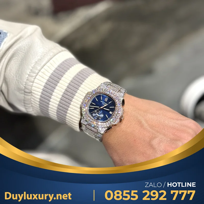 Đồng Hồ Patek Philippe Rep 1:1 Nautilus 5980 Full Kim Cương Moissanite + Bọc vàng 18k