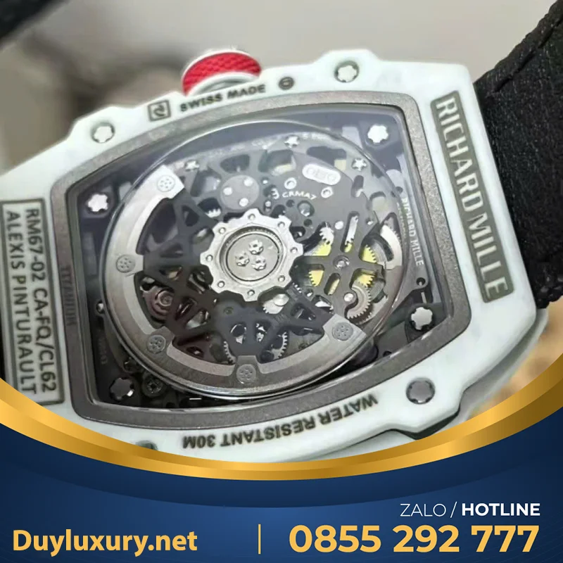 Đồng Hồ Richard Mille Chế Tác RM67-02 Vỏ Carbon Màu Trắng Siêu Nhẹ Trọng Lượng 37 Grams 38.7×47.52mm