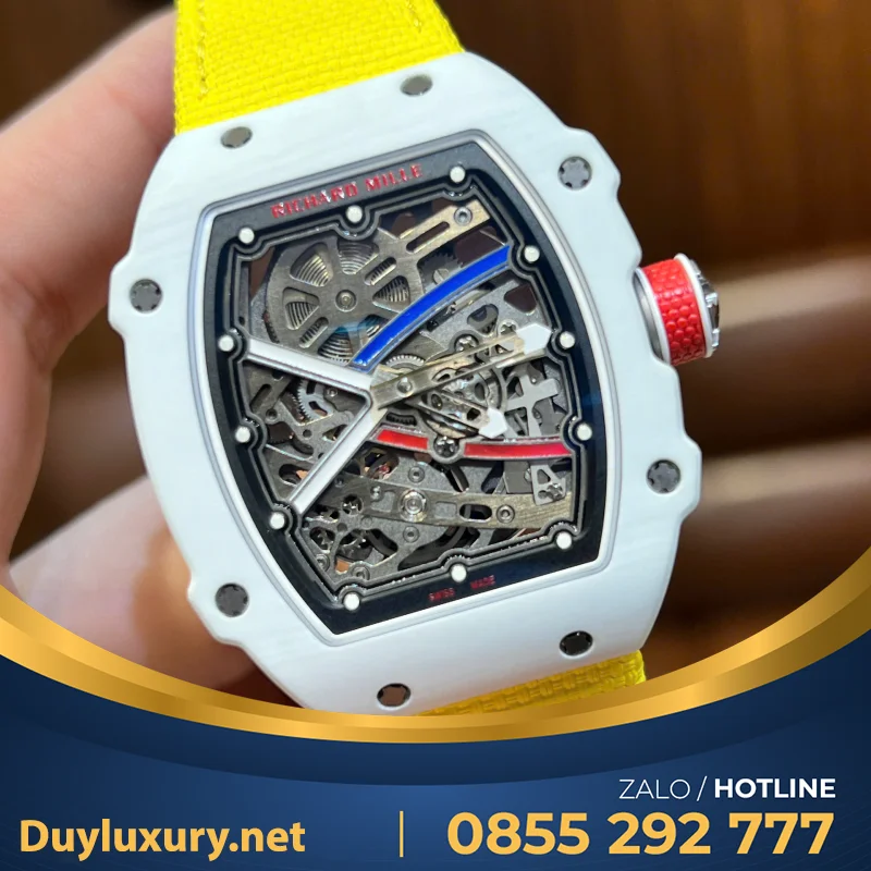 Đồng Hồ Richard Mille Chế Tác RM67-02 White Ceramic Yellow Strap replica    38.7×47.52mm
