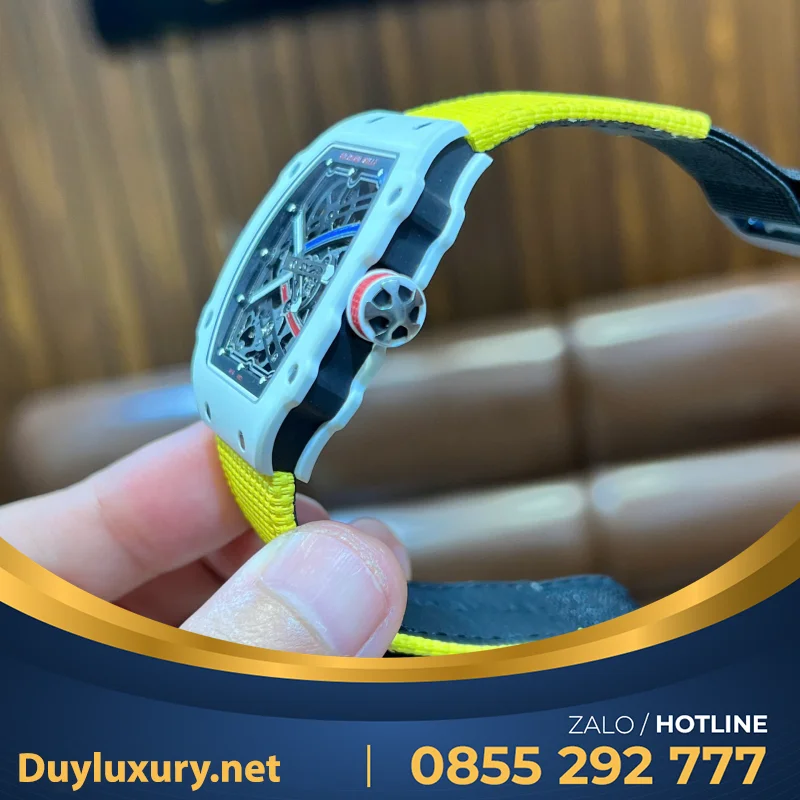Đồng Hồ Richard Mille Chế Tác RM67-02 White Ceramic Yellow Strap replica    38.7×47.52mm