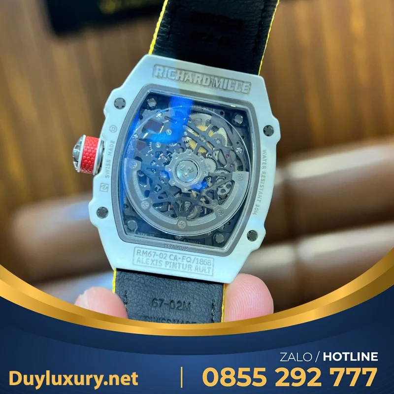 Đồng Hồ Richard Mille Chế Tác RM67-02 White Ceramic Yellow Strap replica    38.7×47.52mm