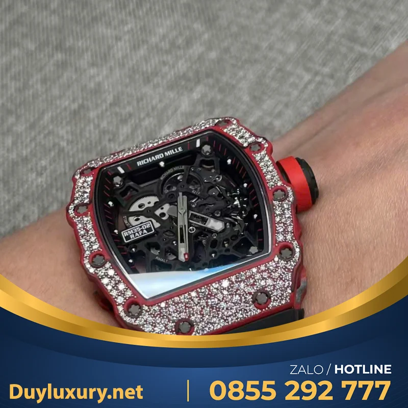Đồng Hồ Richard Mille Replica 11 Chế Tác Kim Cương RM35-02 Rafael Nadal Red Quartz TPT 44mm