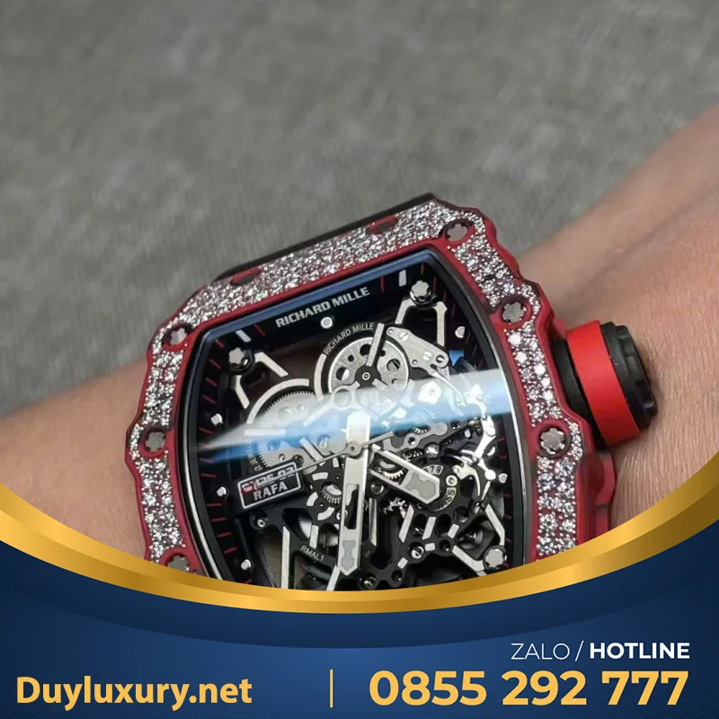 Đồng Hồ Richard Mille Replica 11 Chế Tác Kim Cương RM35-02 Rafael Nadal Red Quartz TPT 44mm