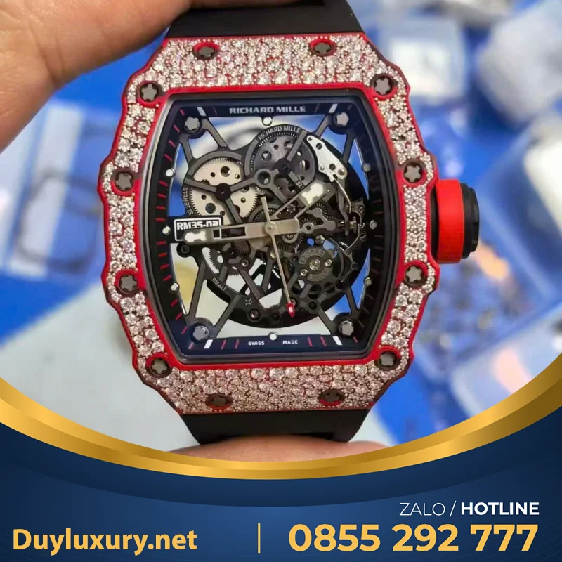 Đồng Hồ Richard Mille RM 35-02 Chế Tác Vỏ Carbon Nhập Khẩu Máy Tinh Chỉnh Kim Cương Thiên Nhiên