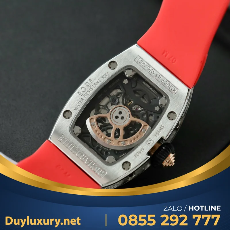 Đồng Hồ Richard Mille RM007 Chế Tác Đính Kim Cương Moissanite Màu Đỏ 36mm