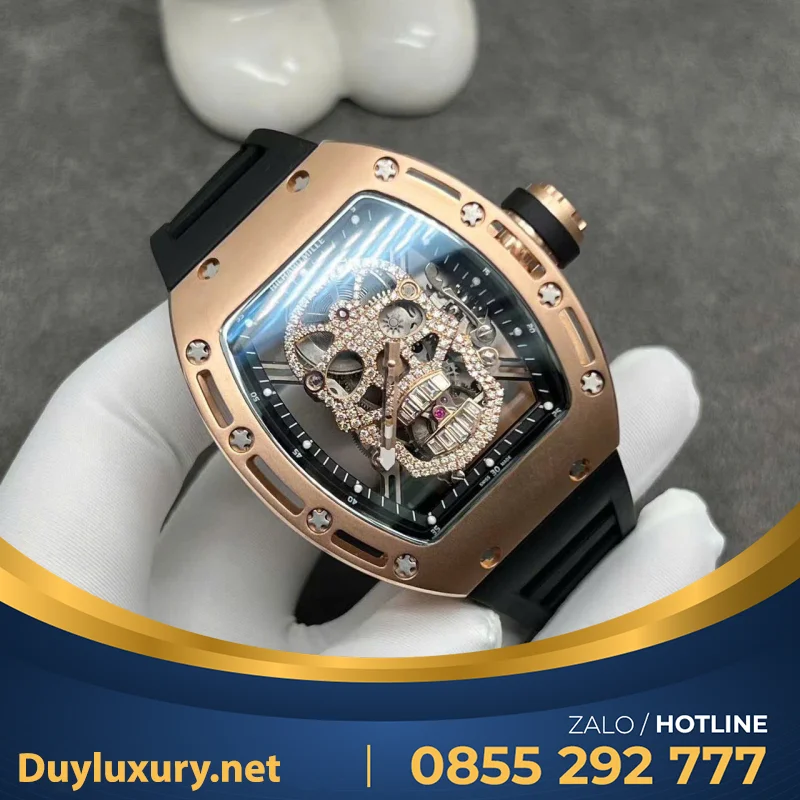 Đồng Hồ Richard Mille RM052 Tourbillon Skull Chế Tác Vàng Hồng 18k Kim Cương Thiên Nhiên 43mm
