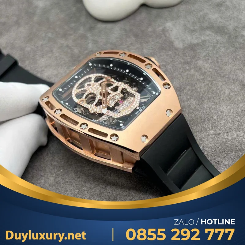 Đồng Hồ Richard Mille RM052 Tourbillon Skull Chế Tác Vàng Hồng 18k Kim Cương Thiên Nhiên 43mm