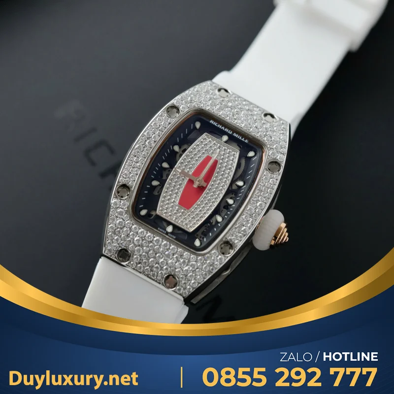 Đồng Hồ Richard Mille RM07-01 Nữ Đính Đá Dây Cao Su Màu Trắng Nhà Máy ZF 36mm