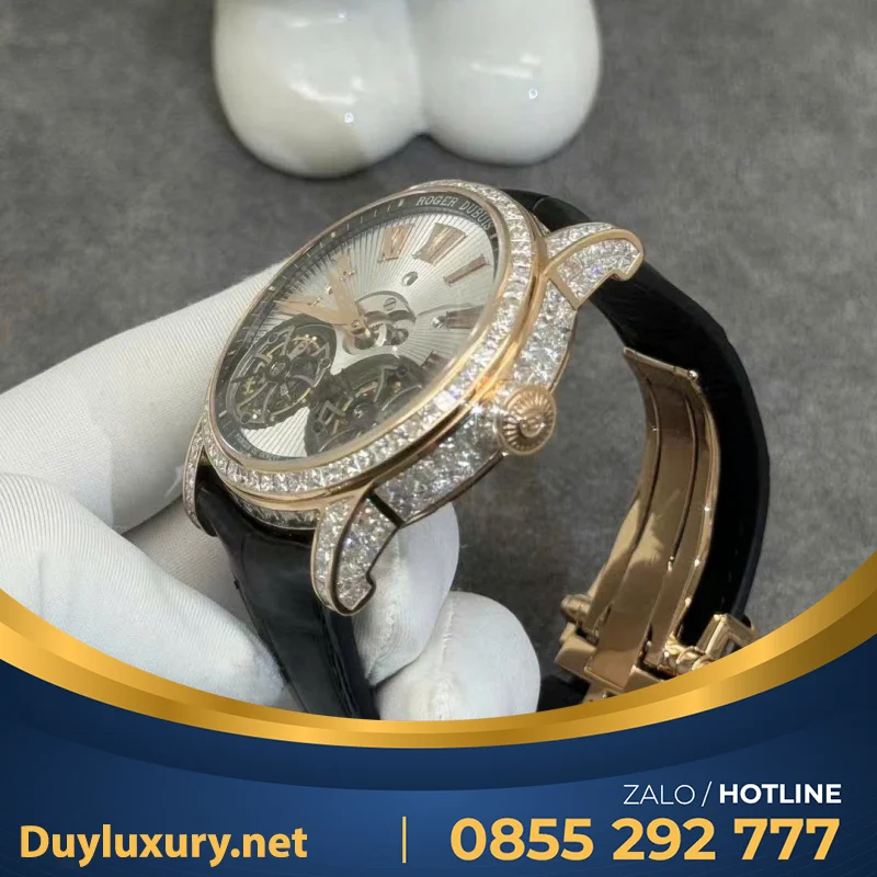 Đồng Hồ Roger Dubuis Double Tourbillon Chế Tác Vàng Hồng 18k Kim Cương Thiên Nhiên